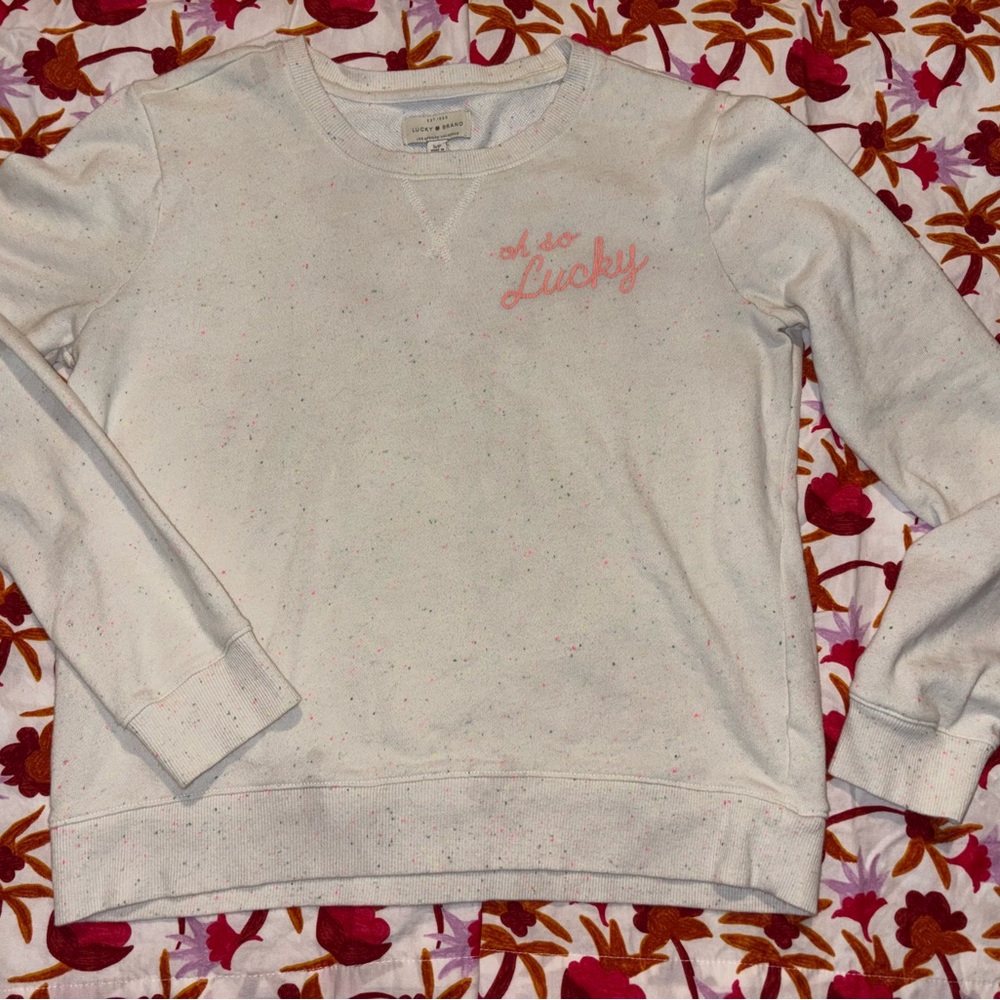 Lucky Brand Cream Sweatshirt with Pink Accents